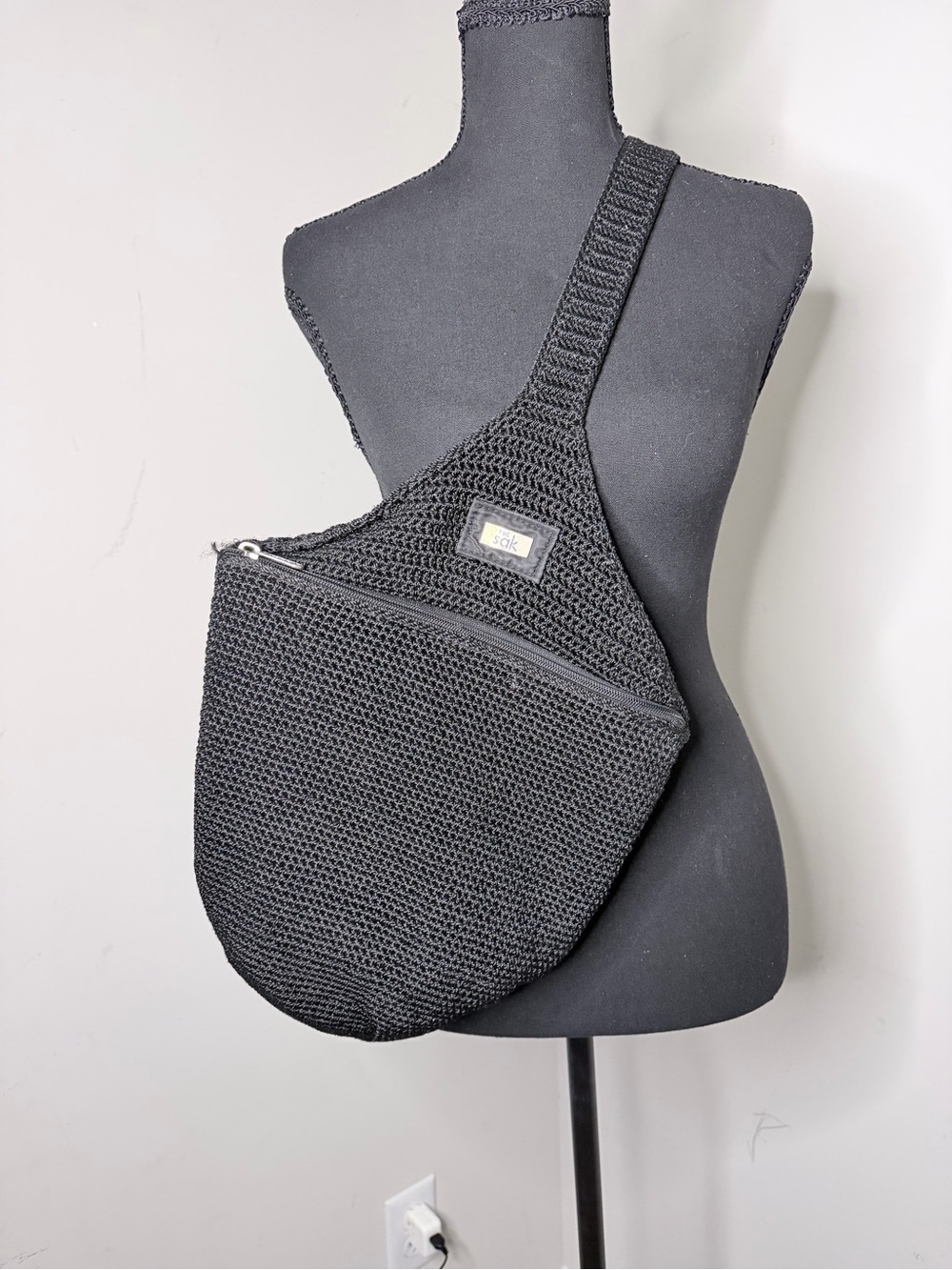 The Sak Black Crochet Crossbody Sling Bag